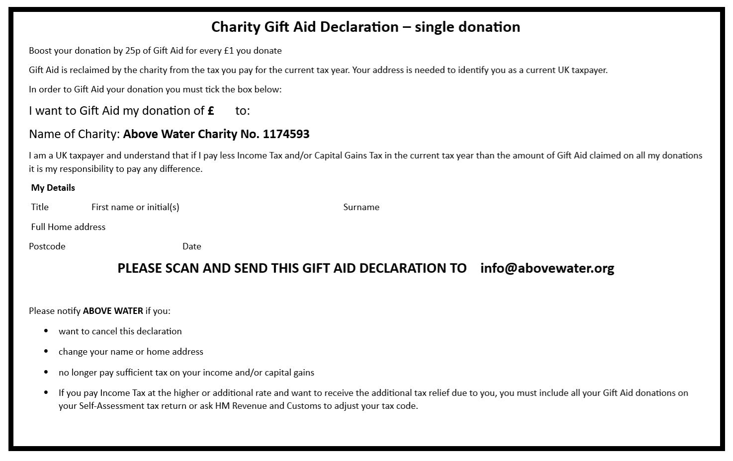 £1000 Donation to Above Water